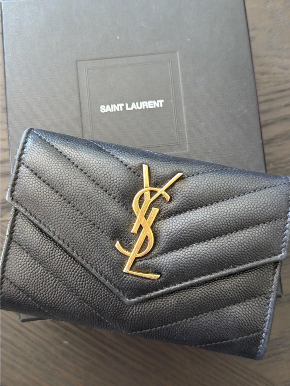 Saint Laurent Black Quilted Leather Small Wallet with Gold YSL Emblem